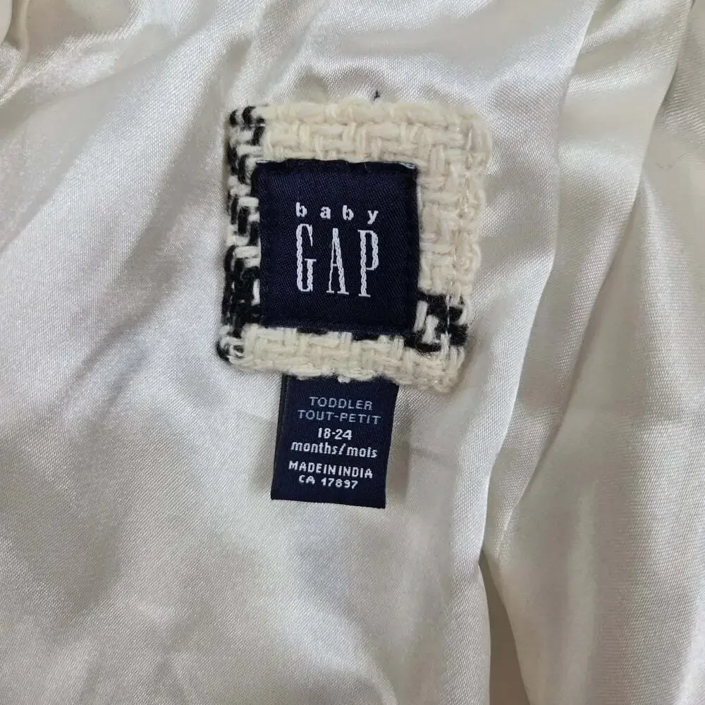 GAP Kids Plaid Cape Coat 18-24M Cream Black Toddler Poncho Peacoat Preppy
